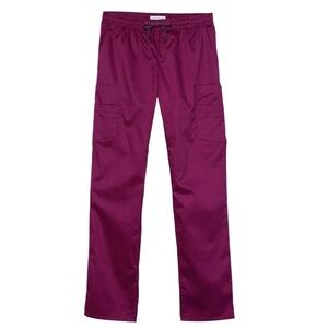 Women’s Scrub Pant Quick-Dry Cargo Pocket Pull-on Waist Stretch Plum Burgundy